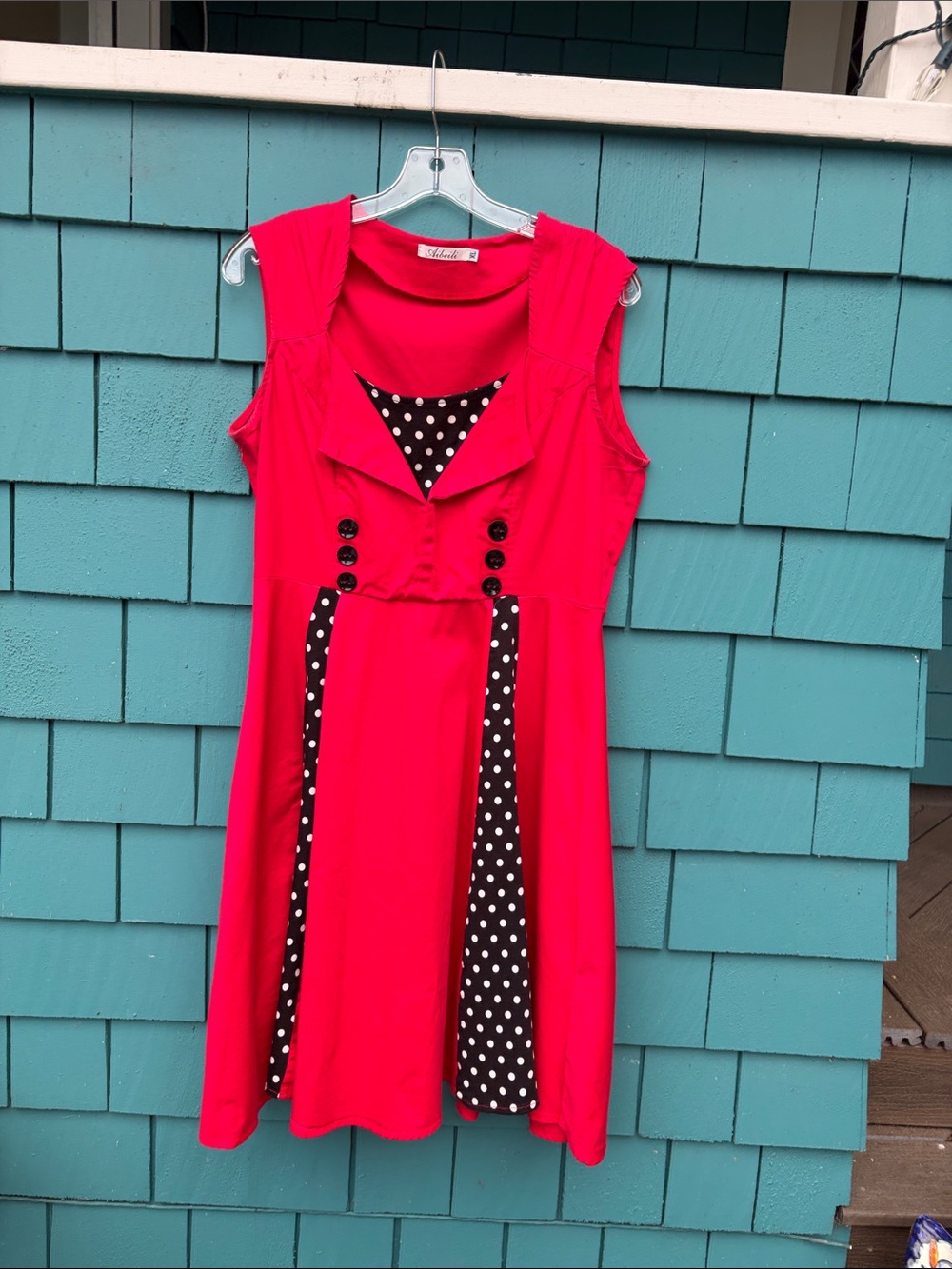 Retro Alibeili Red Dress with Polka Dot accents